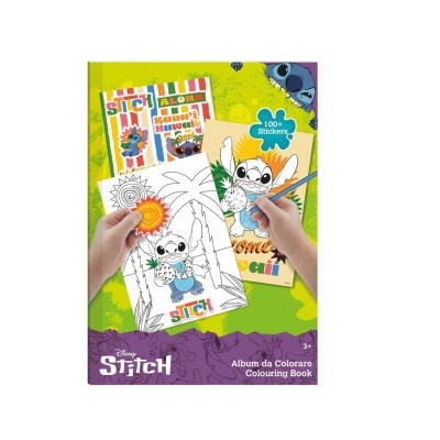 Capa de livro para colorir e álbum de adesivos Disney Stitch com desenhos tropicais