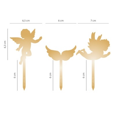 Topper dourados para bolos em forma de anjo e asas com texto Just Add Love.