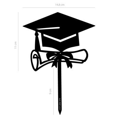 Decoração de formatura preta com diploma e palito inscrito Just Add Love