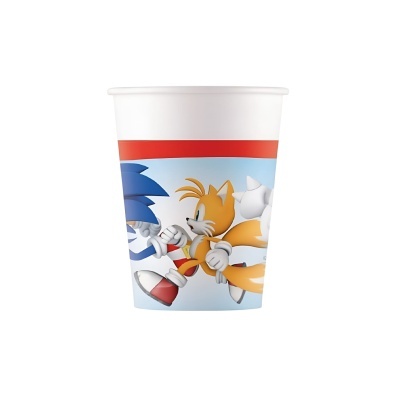 Copo de plástico branco com personagens Sonic e Tails