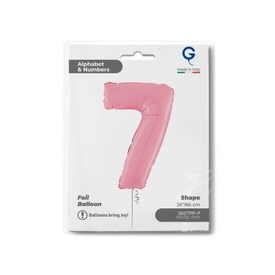 Balão de número 7 rosa pastel embalagem