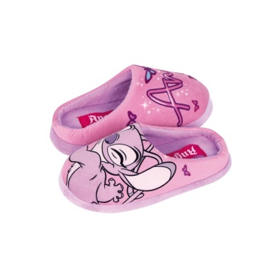 Pantufas infantis rosa com desenho animado e texto AMOR