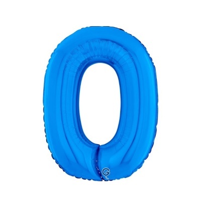 Balão azul metálico em forma do número 0