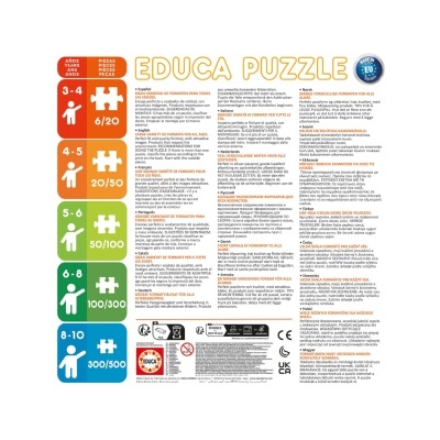 Embalagem de puzzle Educa Puzzle com informações de faixas etárias e número de peças