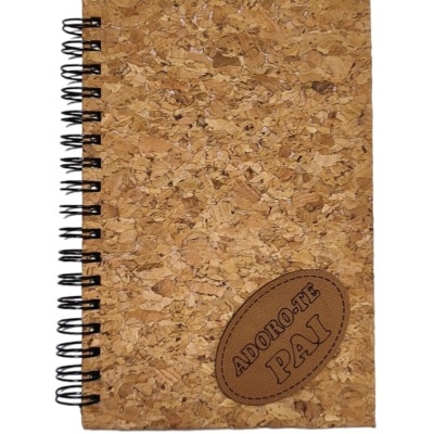 Caderno capa cortiça com texto ADOREI-TE PAI
