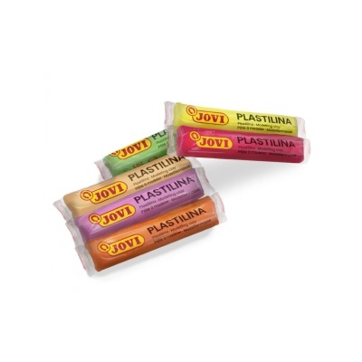 Barras de plastilina JOVI de várias cores com etiquetas amarelas e vermelhas