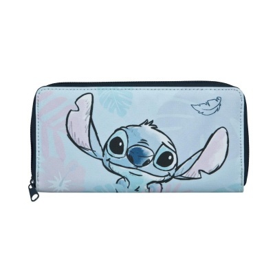 Carteira azul clara com estampa do Stitch da Disney e fecho de correr