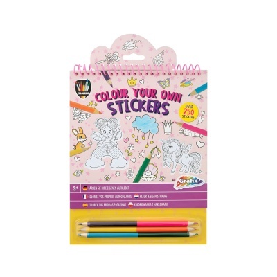 Livro para colorir com autocolantes Colour Your Own Stickers e lápis de cor