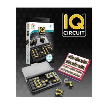 Jogo IQ Circuit com peças e manual sobre fundo cinzento