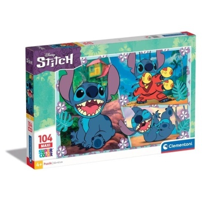 Caixa de puzzle Disney Stitch com 104 peças coloridas
