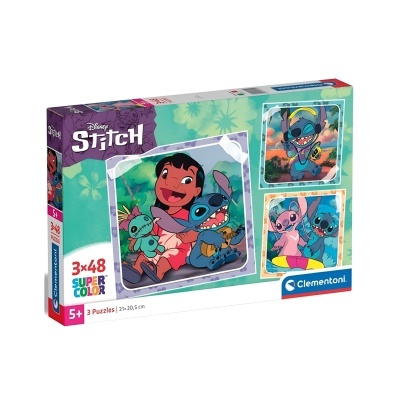 Caixa com três puzzles Disney Stitch da Clementoni