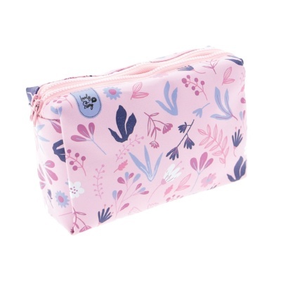 Necessaire rosa com padrão floral e fecho de correr cor-de-rosa