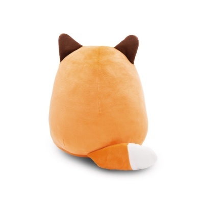 Pelúcia de gato laranja vista de costas com cauda branca