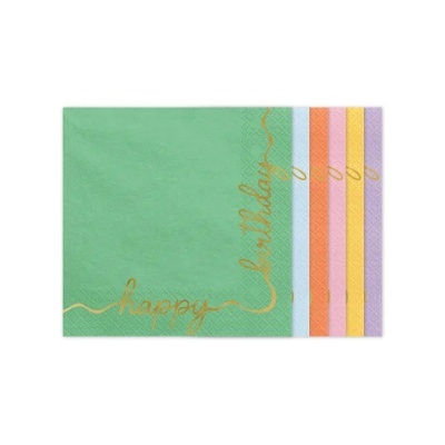 Conjunto de guardanapos coloridos com texto dourado e textura pontilhada