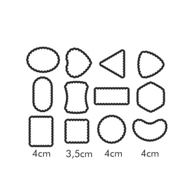 Moldes de corte com diversas formas geométricas e tamanhos