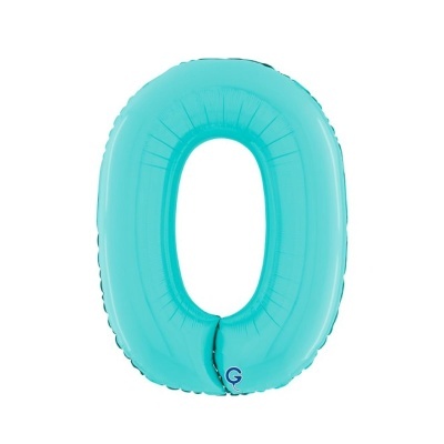 Balão metalizado azul turquesa em forma do número 0