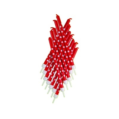 Velas vermelhas com bolinhas brancas