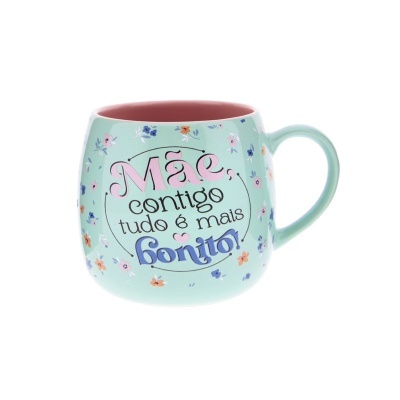 Caneca decorada com frase para mãe e flores coloridas