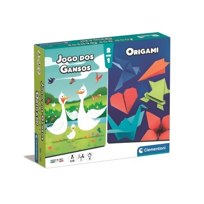 Caixa de jogo dos gansos e origami Clementoni com ilustrações coloridas