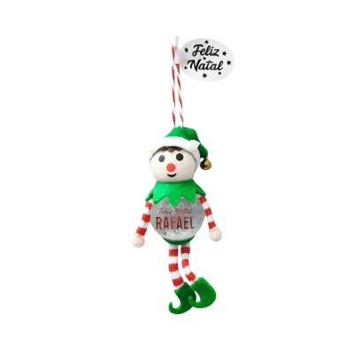 Boneco de Natal em tecido com etiqueta Feliz Natal RAFAEL