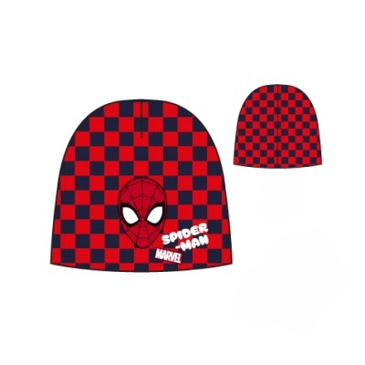 Gorro malha vermelho e preto com máscara do Homem-Aranha e texto Spider-Man Marvel