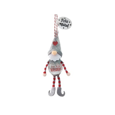 Boneco Pai Natal pendurado com texto Feliz Natal BERNARDO