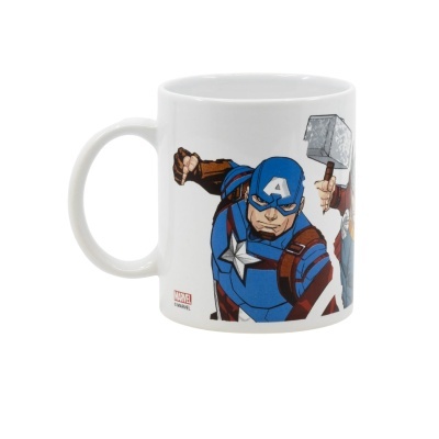 Caneca branca com ilustração do Capitão América e Thor da Marvel