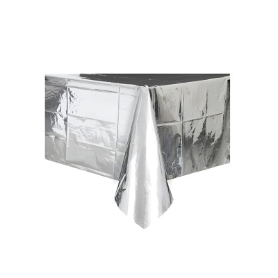 Toalha de mesa plástica prateada com efeito espelhado