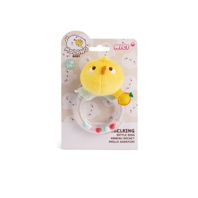 Anel de brinquedo para bebé Molang com peluche amarelo e argola transparente