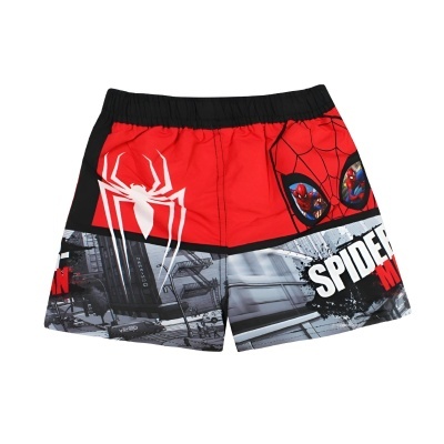 Calções de banho do Homem-Aranha com símbolo de aranha e texto SPIDER MAN
