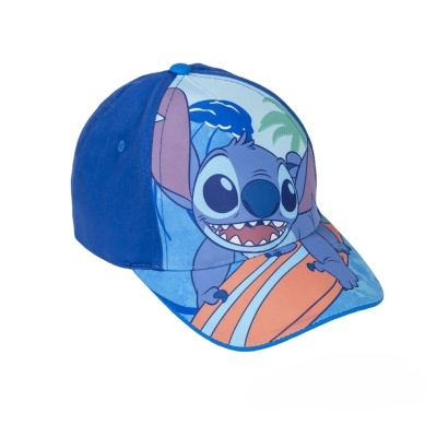Boné azul com estampa do personagem Stitch a surfar