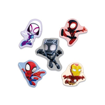 Conjunto de ímanes de super-heróis cartoon coloridos sobre fundo branco