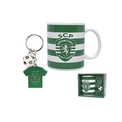 Conjunto de caneca e porta-chaves Sporting Portugal em caixa