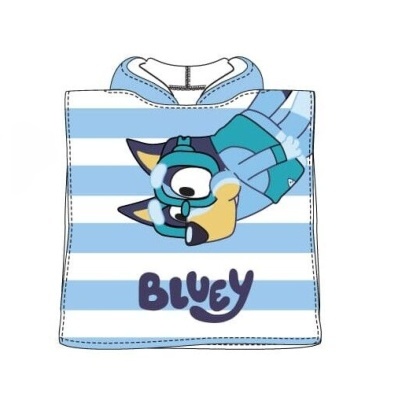 Capa de banho infantil Azul com personagem animada e riscas azuis e brancas
