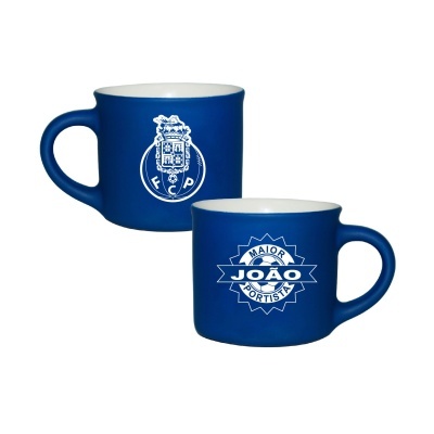 Caneca azul com brasão FC Porto e texto MAIOR PORTISTA JOÃO em branco