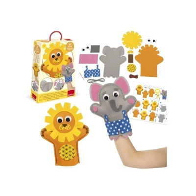 Marionetes de cartão de leão e elefante para montar