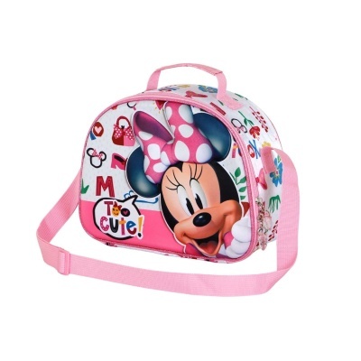 Mala infantil rosa com estampa da Minnie Mouse e texto 'Too Cute!'