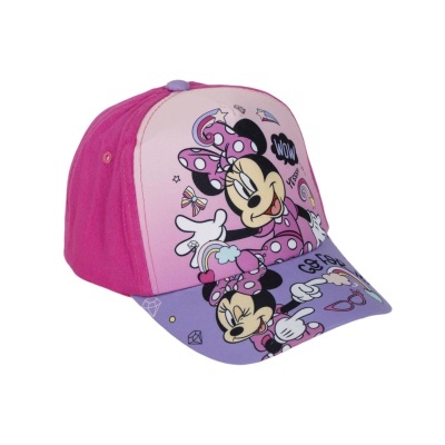 Boné infantil rosa e lilás com estampa da Minnie Mouse
