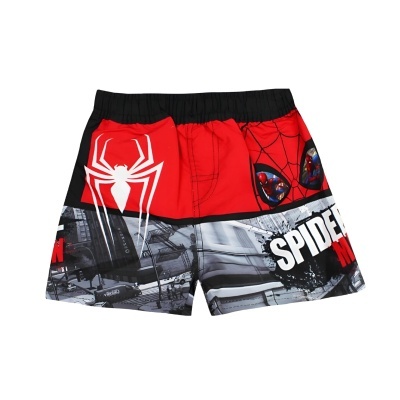 Calções de criança Homem-Aranha vermelhos com padrão de teia e texto