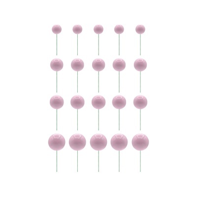 Alfinetes de cabeça redonda rosa organizados em filas por tamanhos