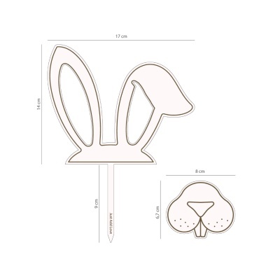 Recortes de madeira com formato de orelhas e focinho de coelho