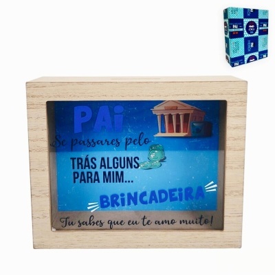 Caixa decorativa de madeira com texto para pai e fundo azul