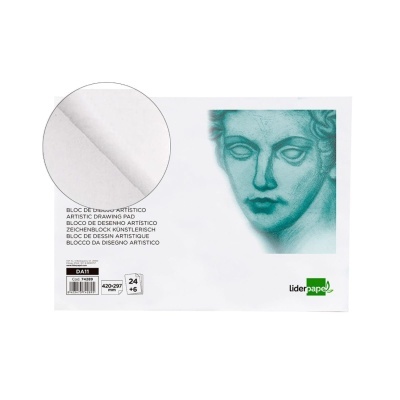 Bloco de desenho artístico liderpapel com busto clássico e textura do papel ampliada