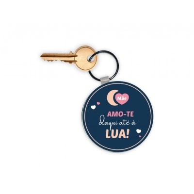Porta-chaves redondo azul escuro com texto para mãe e chave dourada