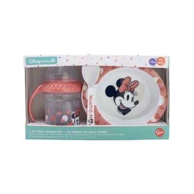 Conjunto de refeição Disney Baby com prato, colher e biberão cor-de-rosa e branco