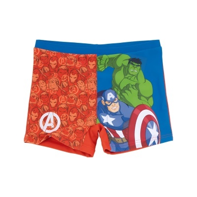 Calções de banho infantis Avengers com personagens Hulk e Capitão América