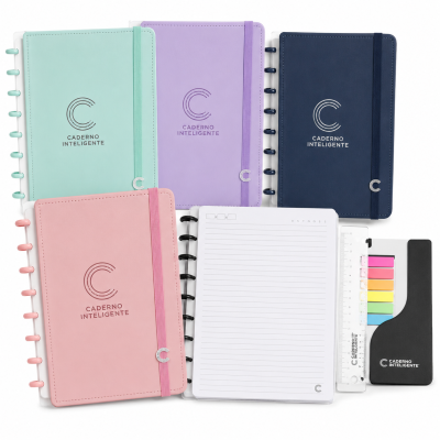 Conjunto de cadernos inteligentes coloridos com acessórios de marcação