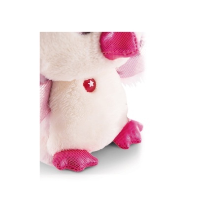 Peluche creme com detalhes rosa brilhante e botão vermelho com estrela