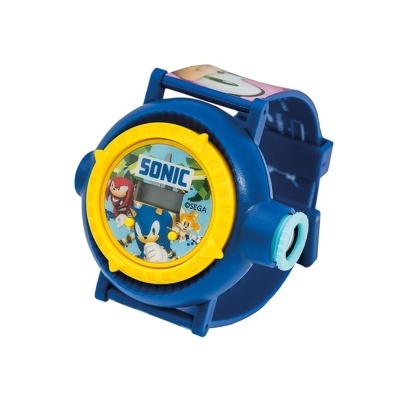 Relógio digital azul e amarelo com personagens Sonic da SEGA
