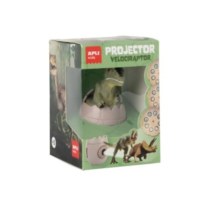 Caixa verde de projetor velociraptor para crianças com dinossauro dentro